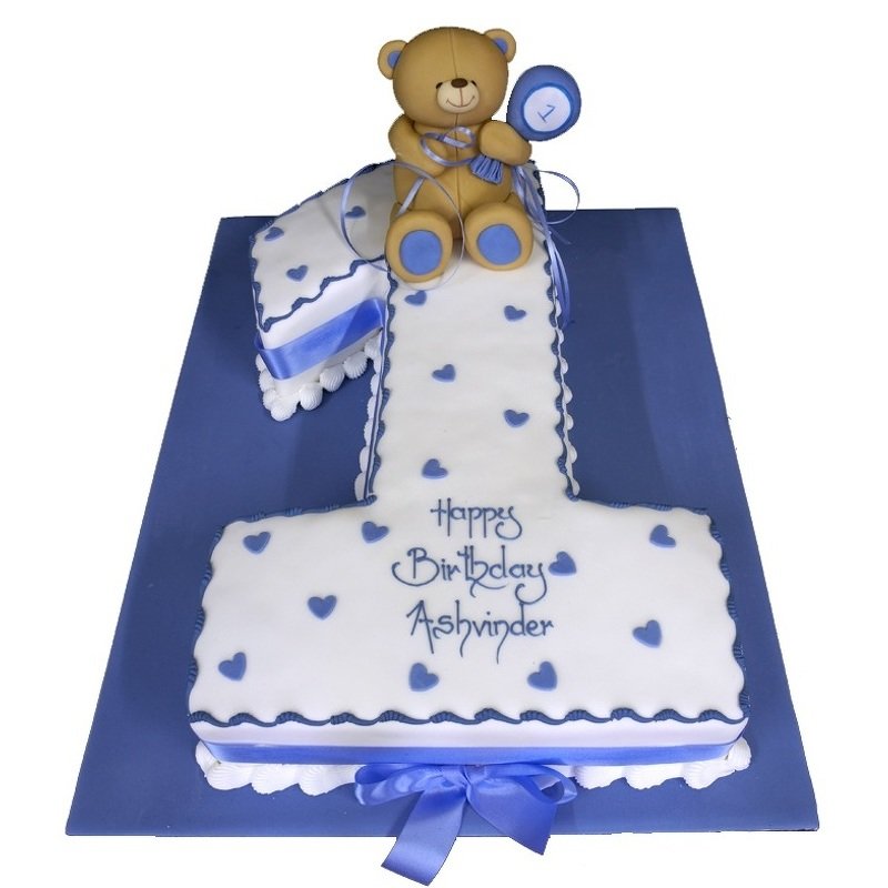 Торт "Единица с синим медведем"