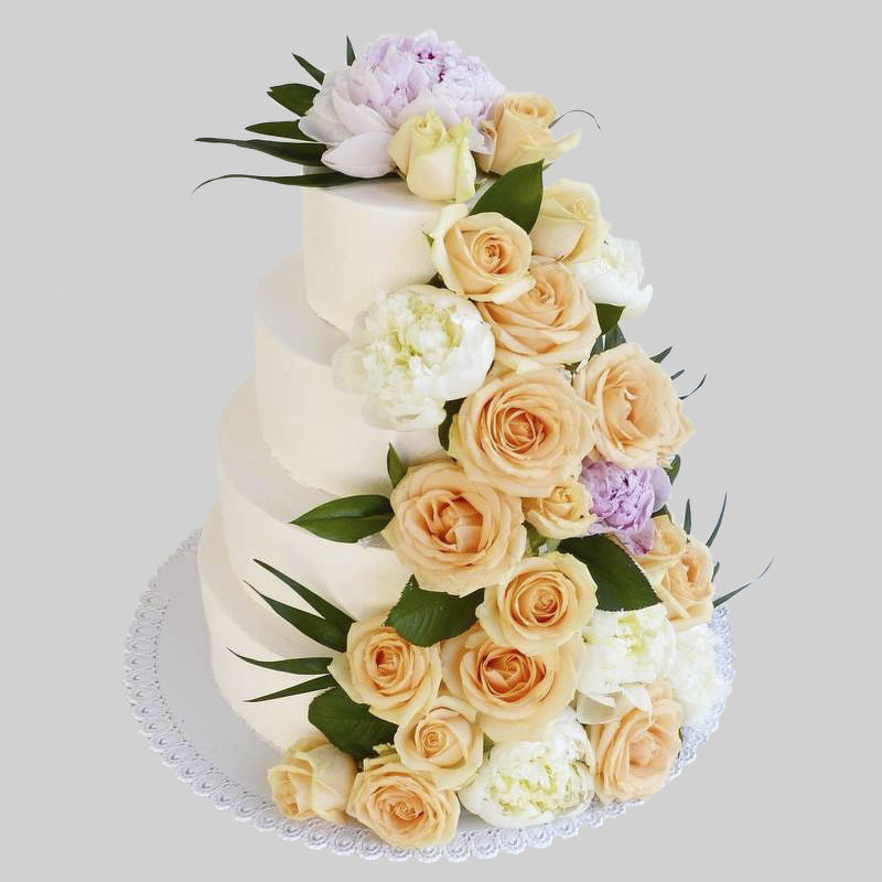 Четырехъярусный торт с цветами 